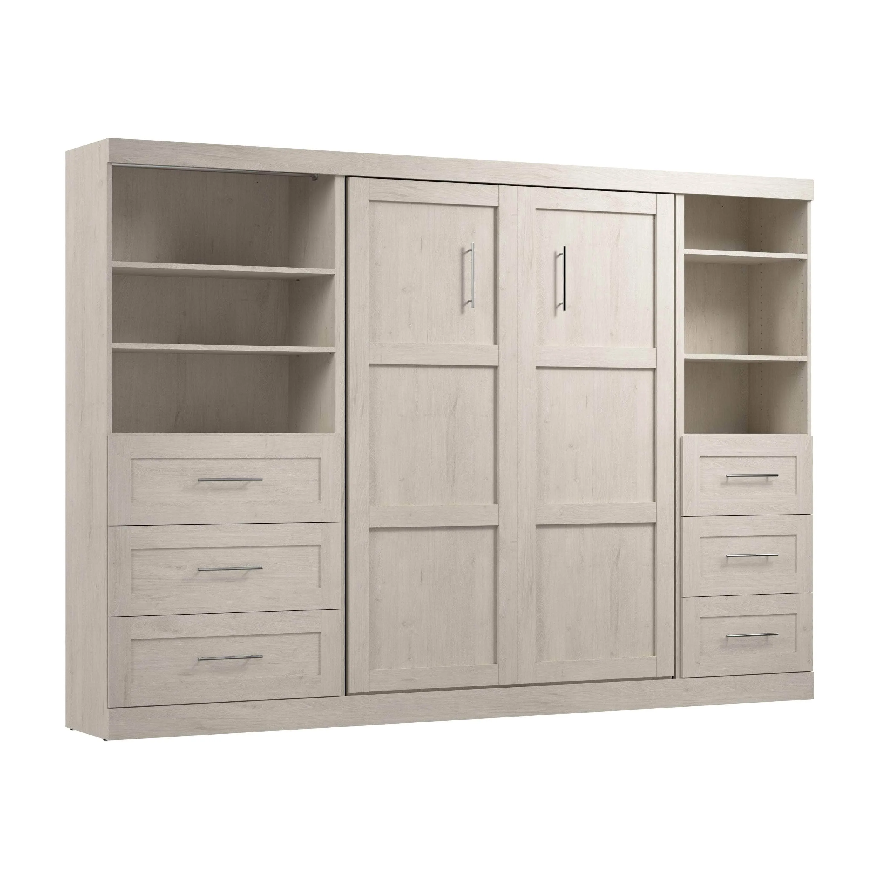 Pur Full Murphy Wall Bed and 2 Storage Units with Drawers (120”) - Available in 5 Colours