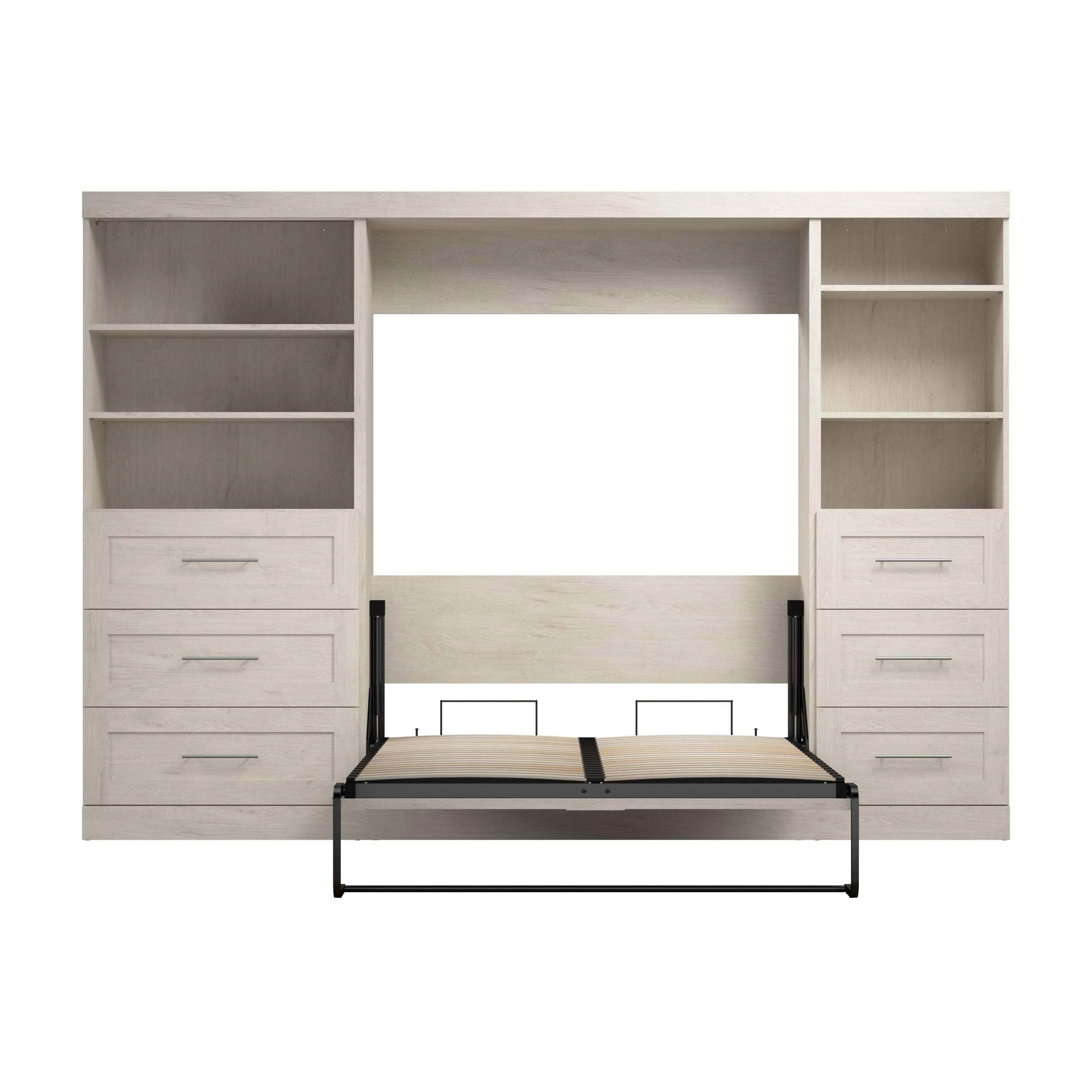 Pur Full Murphy Wall Bed and 2 Storage Units with Drawers (120”) - Available in 5 Colours