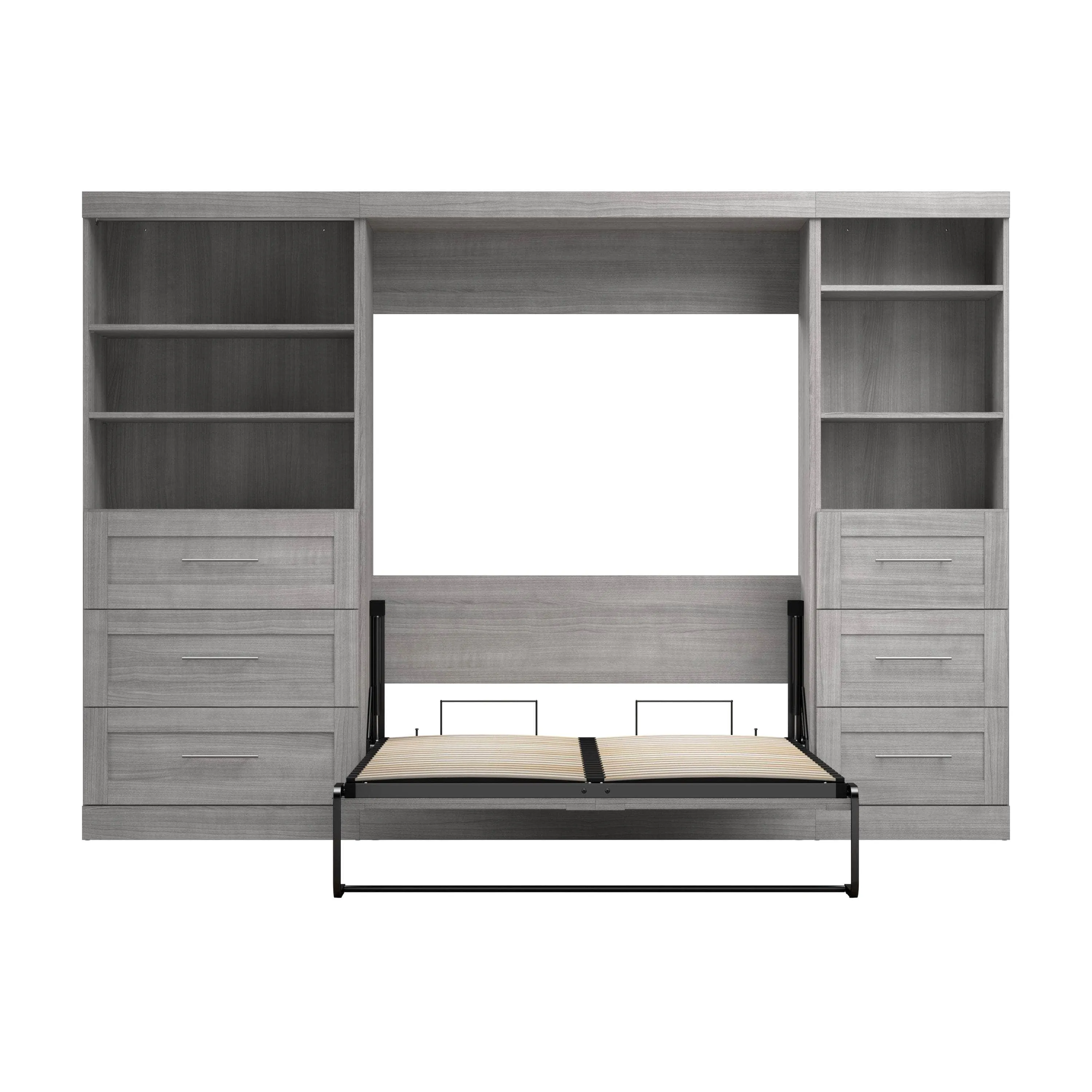 Pur Full Murphy Wall Bed and 2 Storage Units with Drawers (120”) - Available in 5 Colours