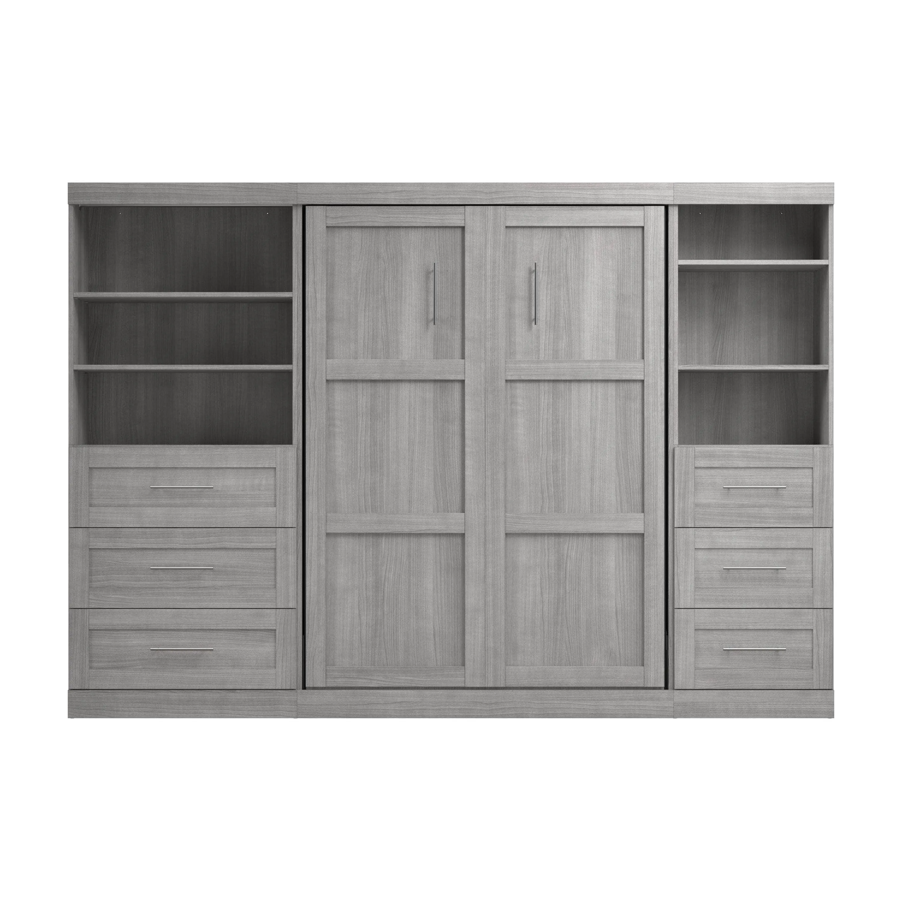 Pur Full Murphy Wall Bed and 2 Storage Units with Drawers (120”) - Available in 5 Colours