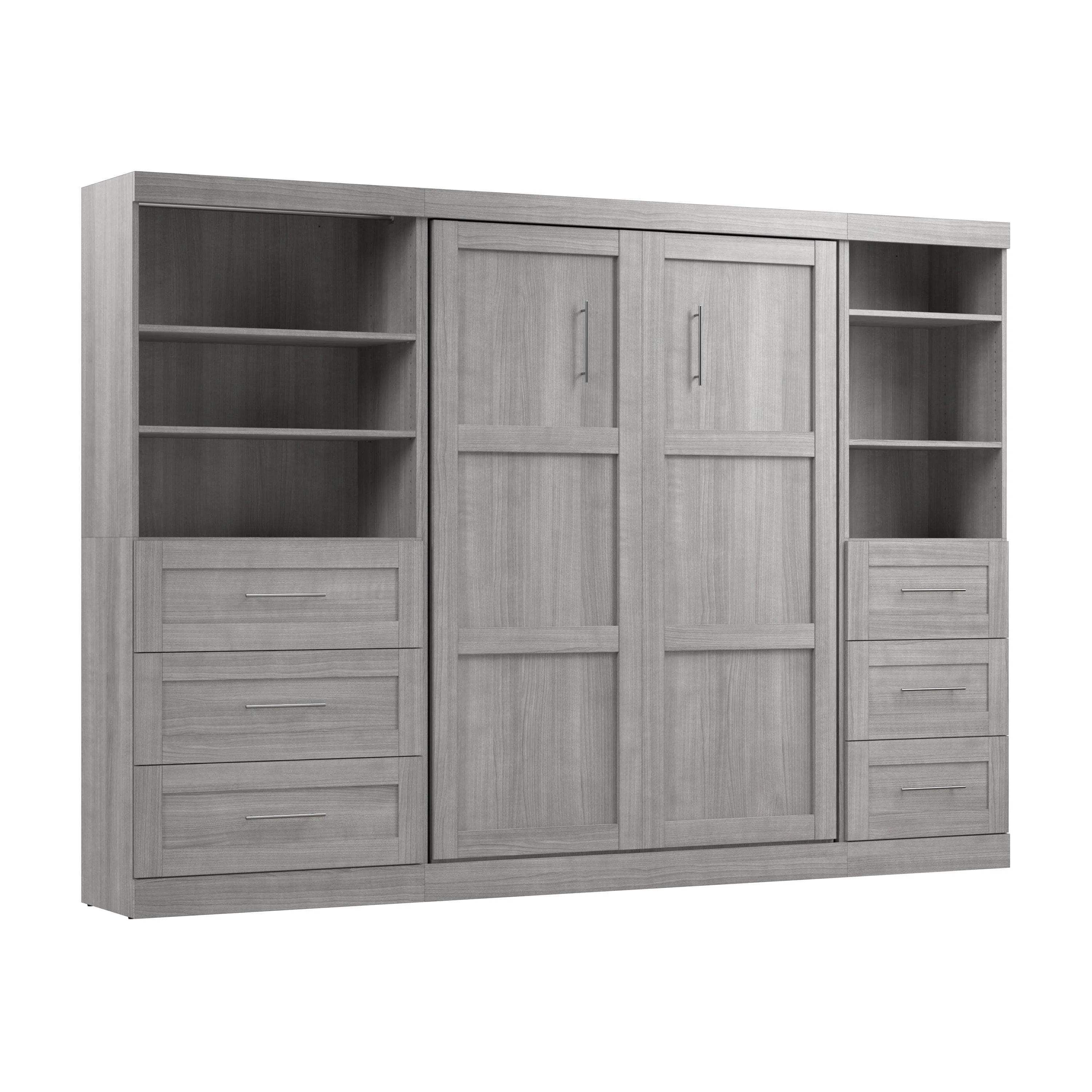 Pur Full Murphy Wall Bed and 2 Storage Units with Drawers (120”) - Available in 5 Colours