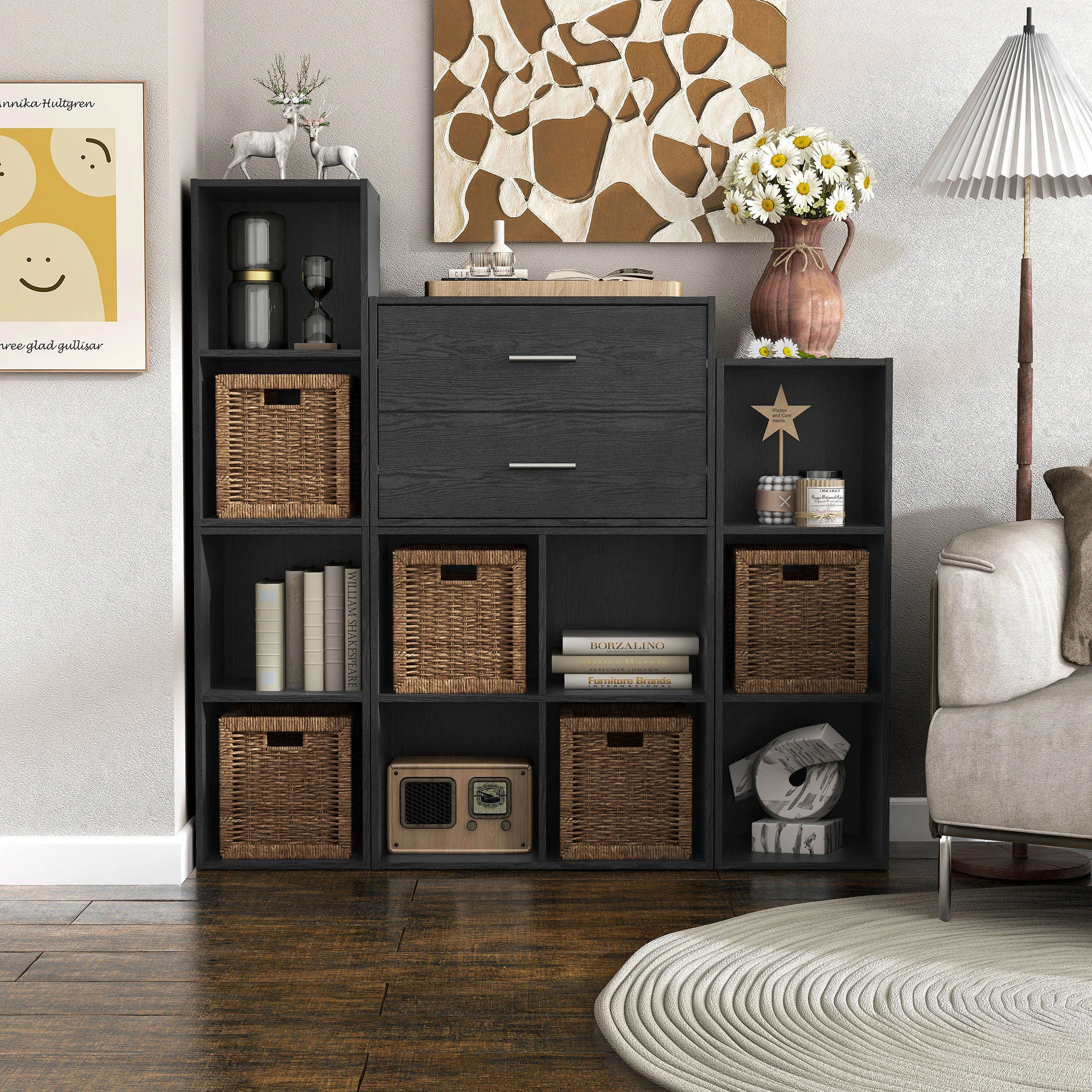 Quincy 15.74 in. Tall Stackable Engineered wood Modern Modular Cabinet Bookcase with 2-Drawers