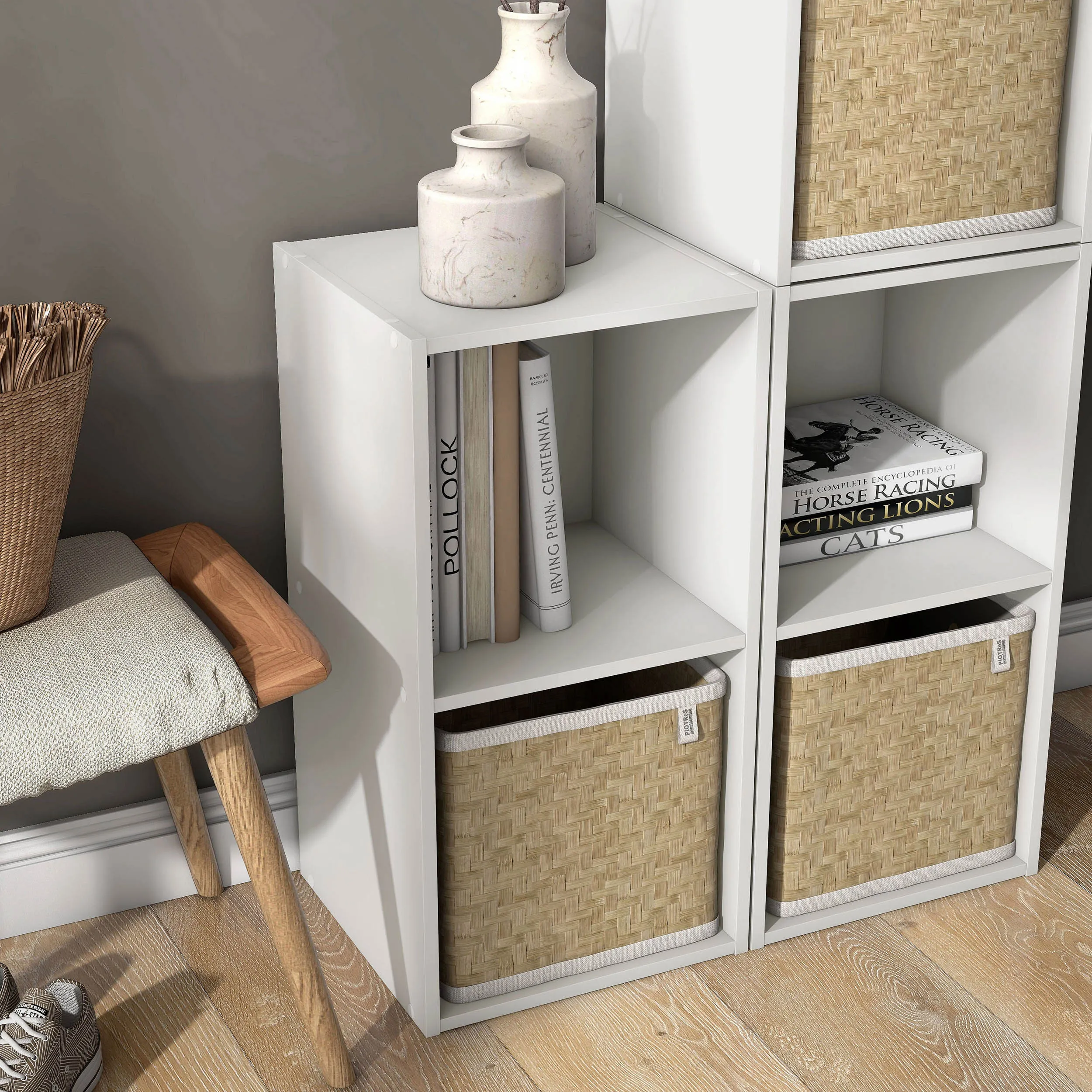 Quincy 23.7 in. Tall Stackable Engineered Wood 2-Shelf Modern Modular Slim Bookcase