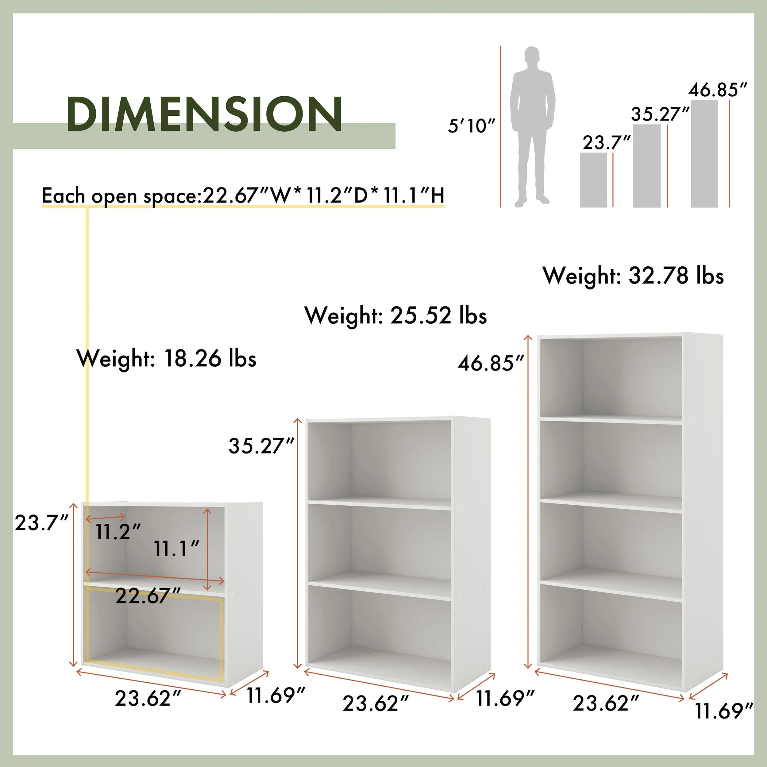 Quincy 35.27 in. Tall Stackable Engineered Wood 3-Shelf Modern Modular Bookcase