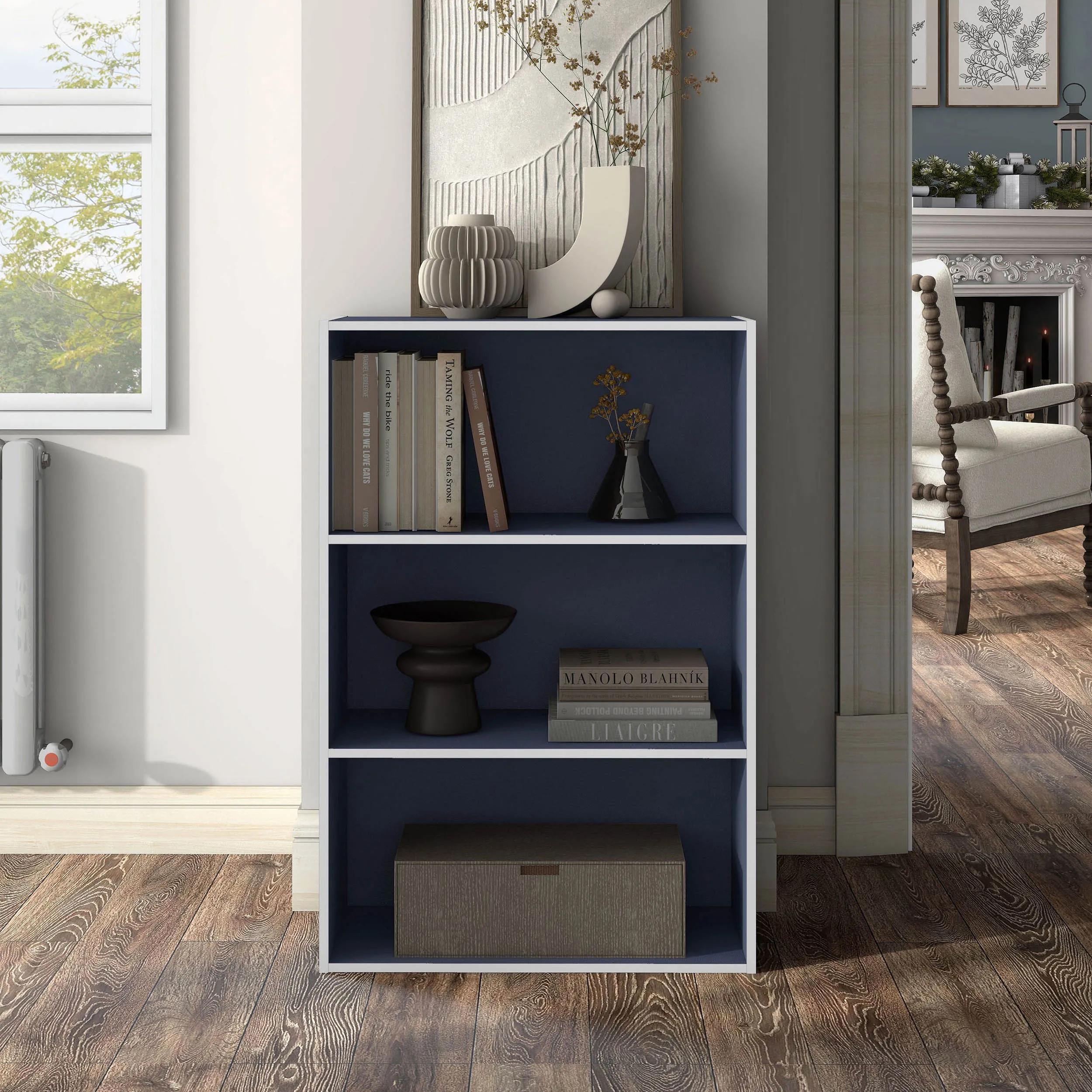 Quincy 35.27 in. Tall Stackable Engineered Wood 3-Shelf Modern Modular Bookcase