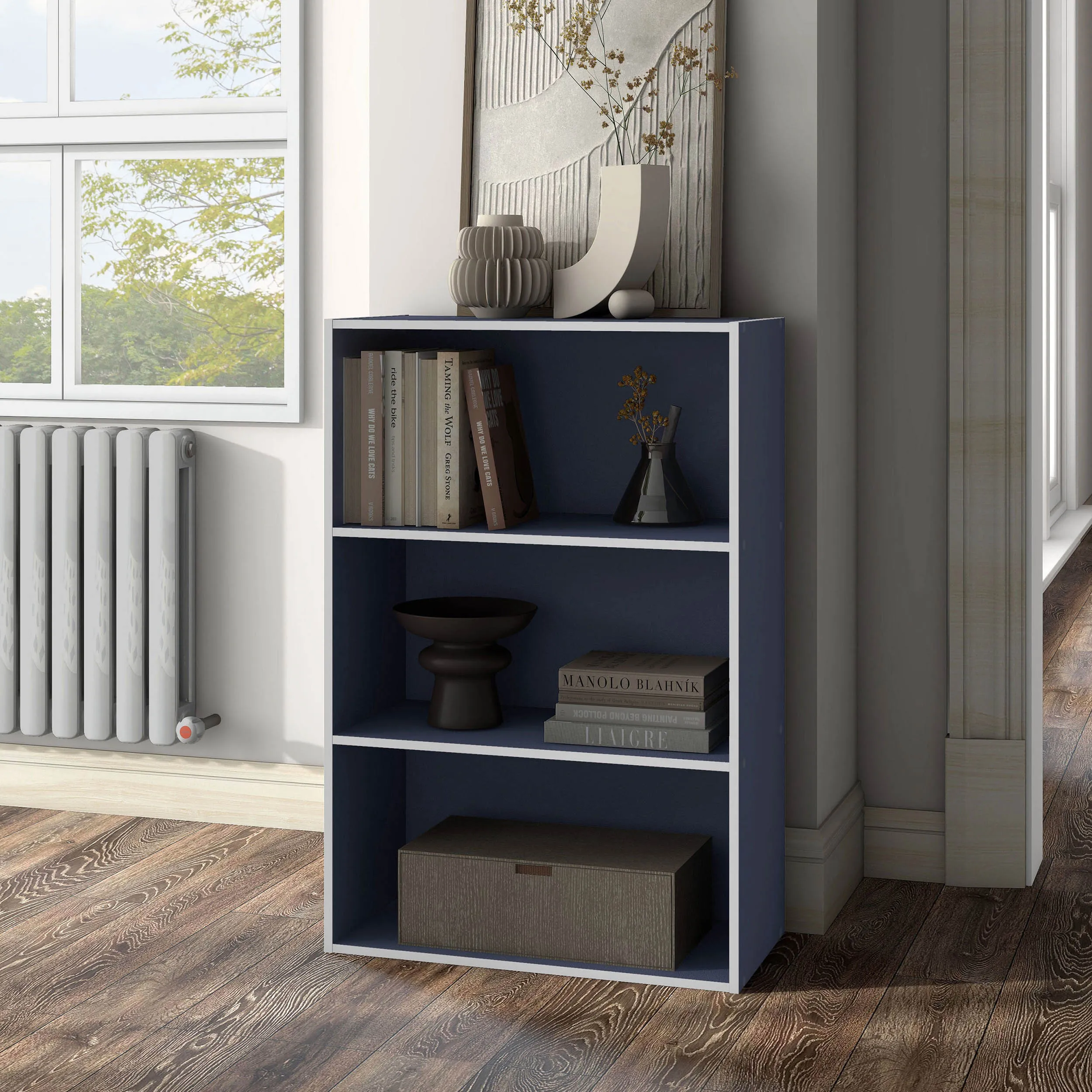 Quincy 35.27 in. Tall Stackable Engineered Wood 3-Shelf Modern Modular Bookcase