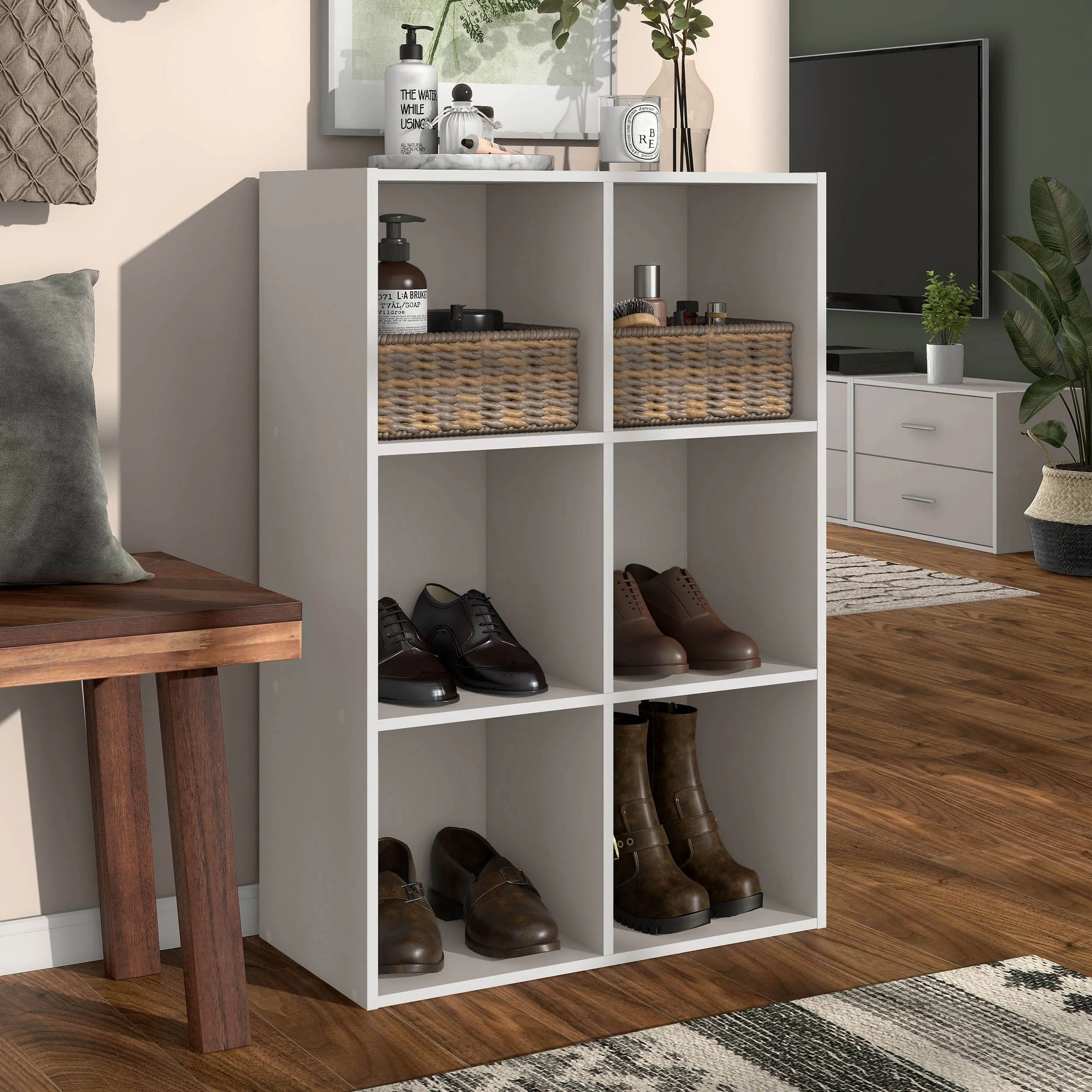 Quincy 35.27 in. Tall Stackable Engineered Wood 6-Shelf Modern Modular Bookcase