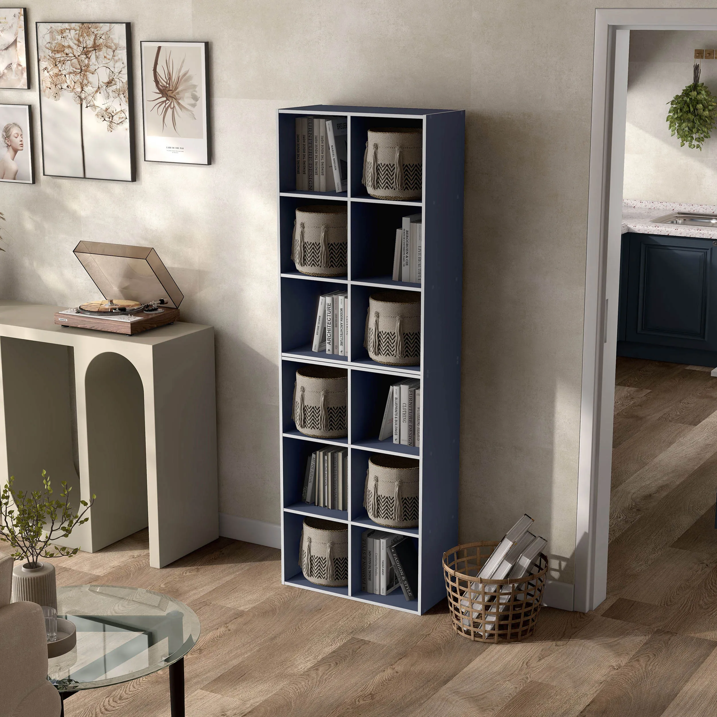 Quincy 35.27 in. Tall Stackable Engineered Wood 6-Shelf Modern Modular Bookcase