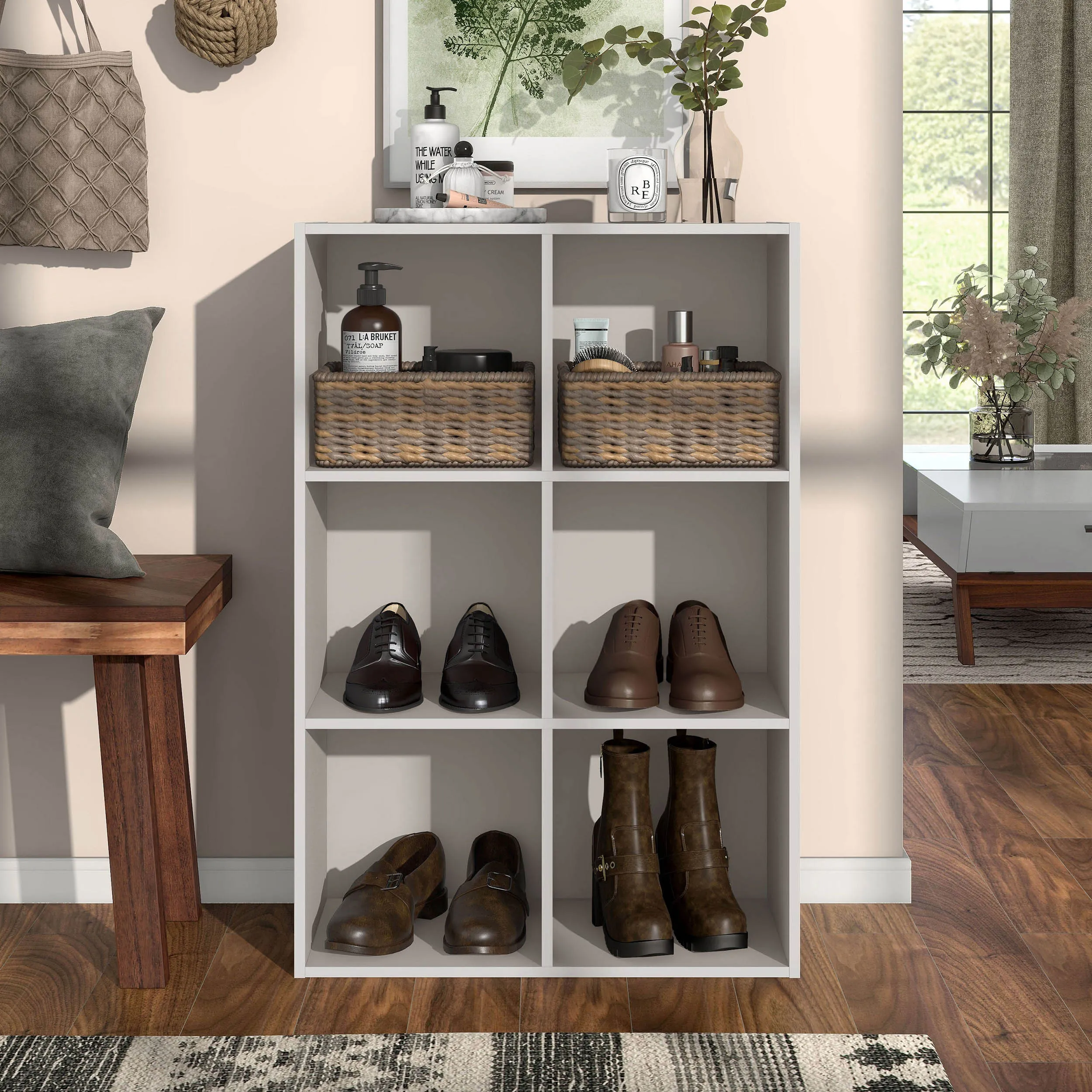 Quincy 35.27 in. Tall Stackable Engineered Wood 6-Shelf Modern Modular Bookcase