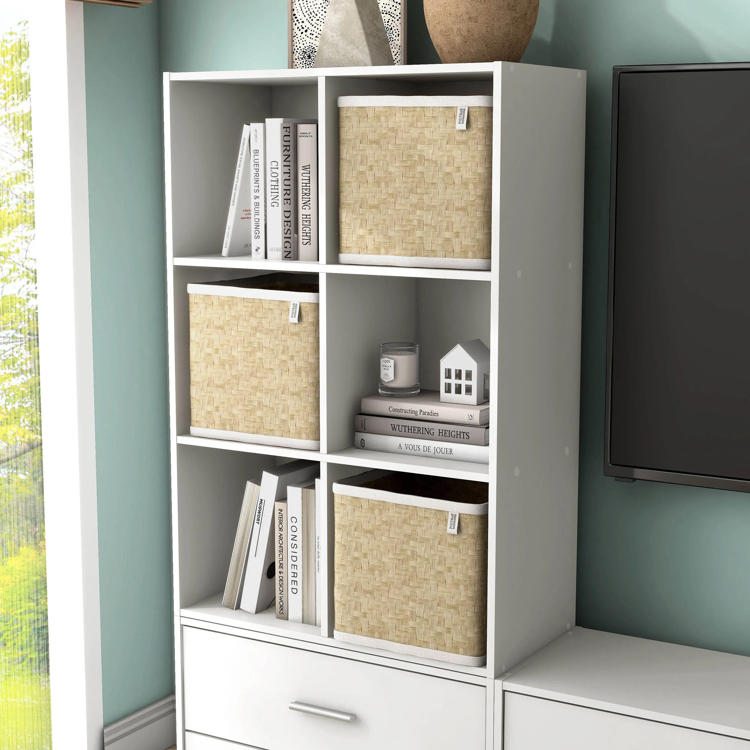 Quincy 35.27 in. Tall Stackable Engineered Wood 6-Shelf Modern Modular Bookcase