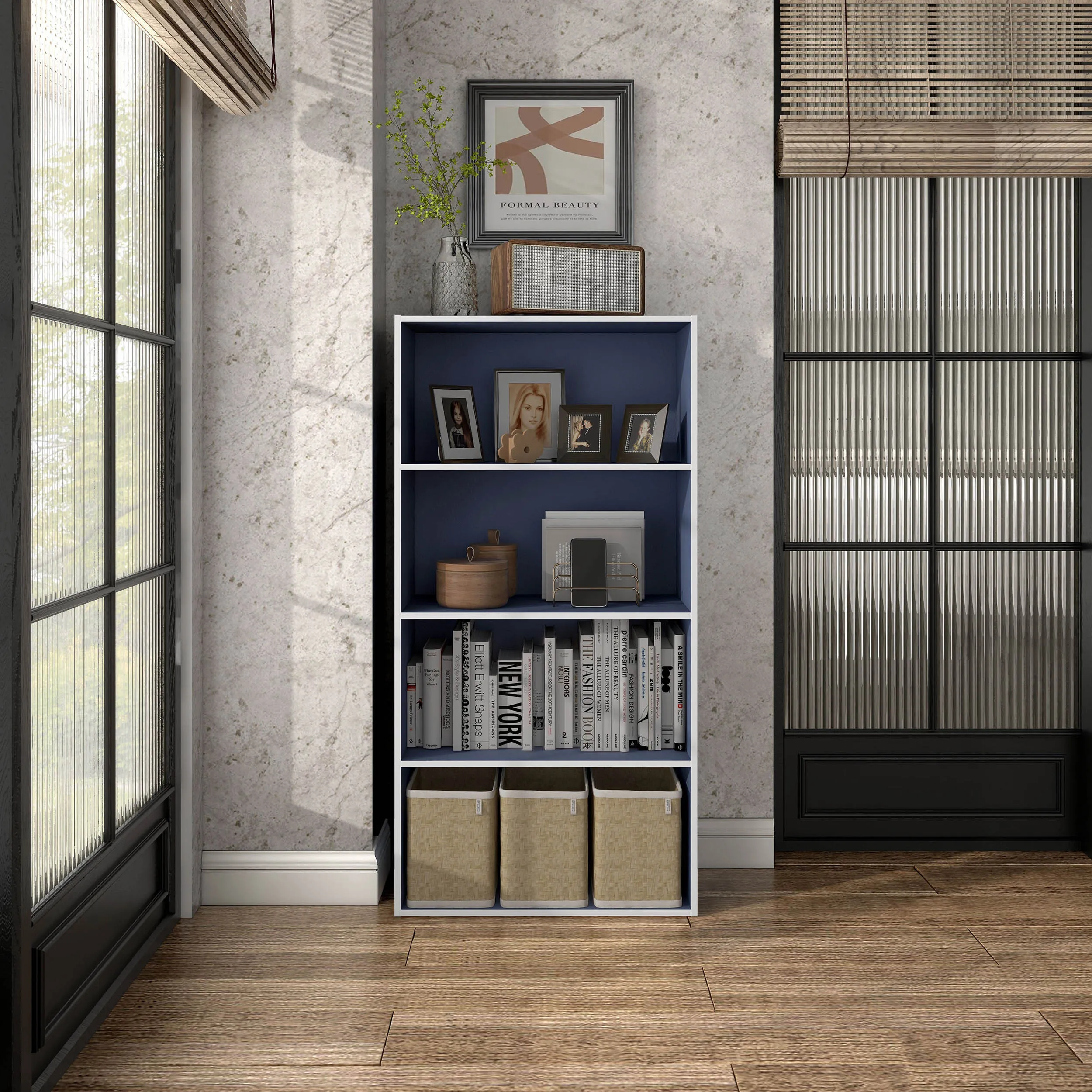 Quincy 46.85 in. Tall Stackable Engineered Wood 4-Shelf Modern Modular Bookcase