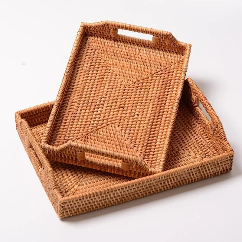 Rattan Bread Plate with Handle, Storage Baskets for Kitchen, Woven Storage Basket, Fruit Plate for Kitchen, Storage Baksets for Shelves