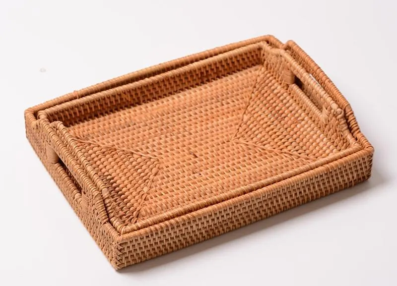 Rattan Bread Plate with Handle, Storage Baskets for Kitchen, Woven Storage Basket, Fruit Plate for Kitchen, Storage Baksets for Shelves