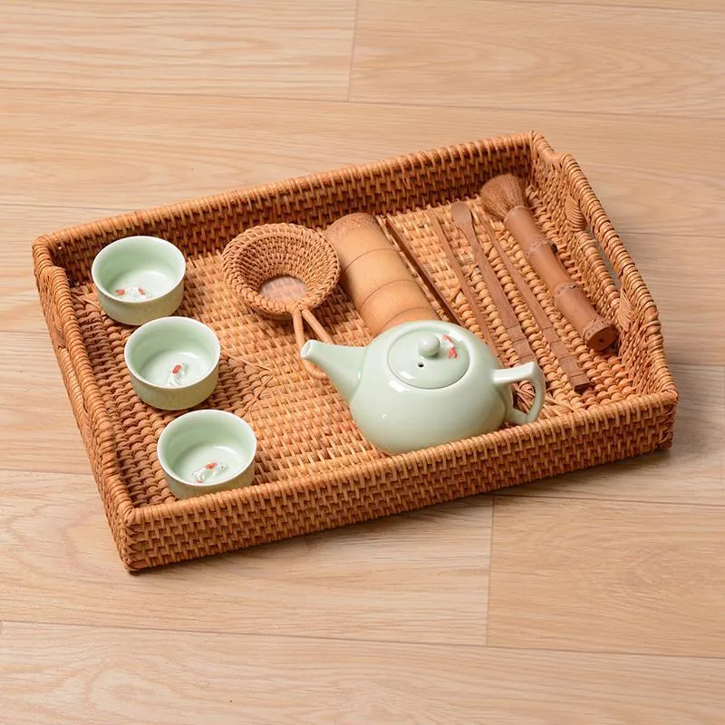 Rattan Bread Plate with Handle, Storage Baskets for Kitchen, Woven Storage Basket, Fruit Plate for Kitchen, Storage Baksets for Shelves