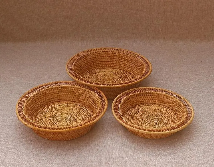 Rattan Small Storage Baskets, Round Storage Basket for Pantry, Kitchen Storage Baskets, Storage Basket for Dining Room