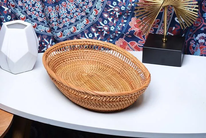 Rattan Storage Basket for Pantry, Round Storage Basket, Storage Baskets for Kitchen, Woven Storage Basket for Dining Room