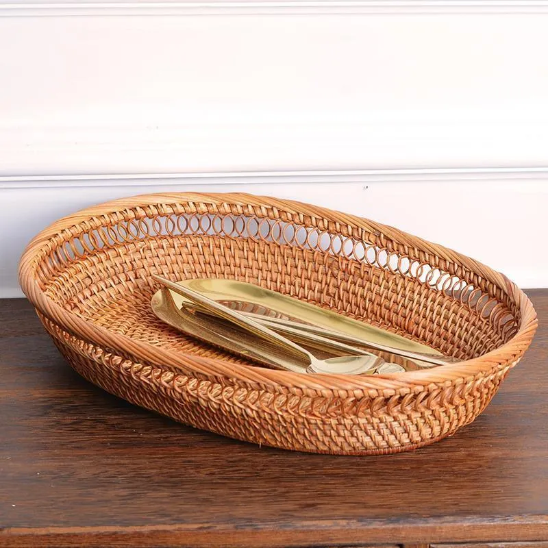 Rattan Storage Basket for Pantry, Round Storage Basket, Storage Baskets for Kitchen, Woven Storage Basket for Dining Room