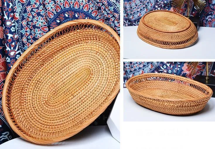 Rattan Storage Basket for Pantry, Round Storage Basket, Storage Baskets for Kitchen, Woven Storage Basket for Dining Room