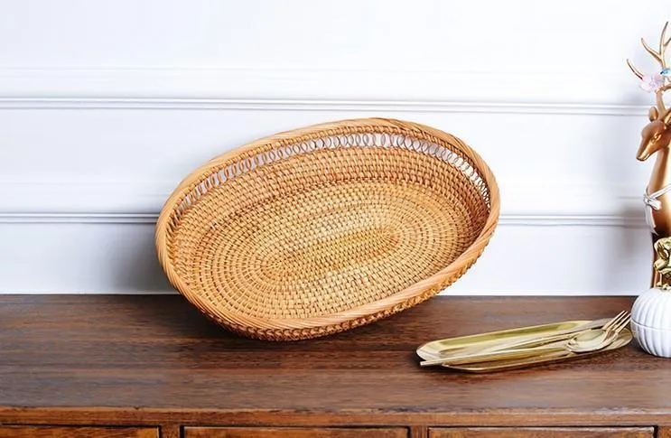 Rattan Storage Basket for Pantry, Round Storage Basket, Storage Baskets for Kitchen, Woven Storage Basket for Dining Room