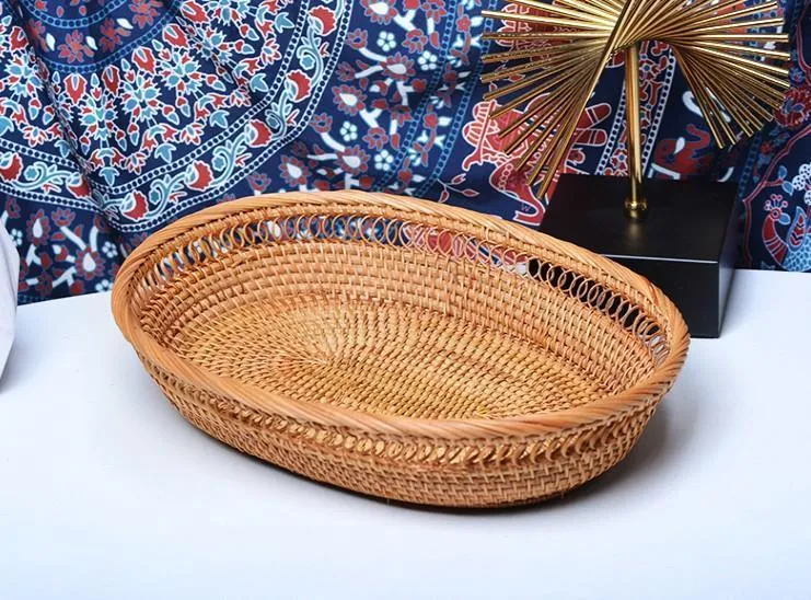 Rattan Storage Basket for Pantry, Round Storage Basket, Storage Baskets for Kitchen, Woven Storage Basket for Dining Room