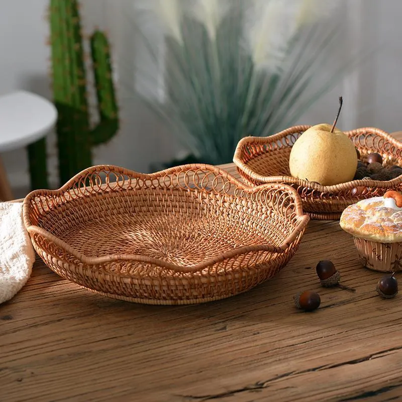 Rattan Storage Basket, Fruit Basket, Woven Round Storage Basket, Kitchen Storage Baskets, Storage Basket for Dining Room