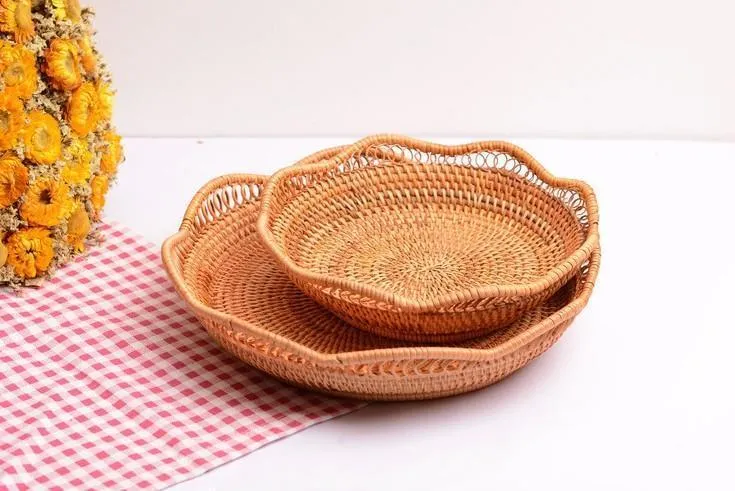 Rattan Storage Basket, Fruit Basket, Woven Round Storage Basket, Kitchen Storage Baskets, Storage Basket for Dining Room