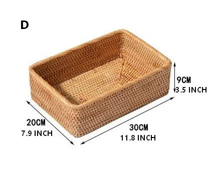 Rectangular Storage Basket for Living Room, Small Kitchen Storage Baskets, Woven Storage Baskets, Rattan Storage Baskets for Shelves