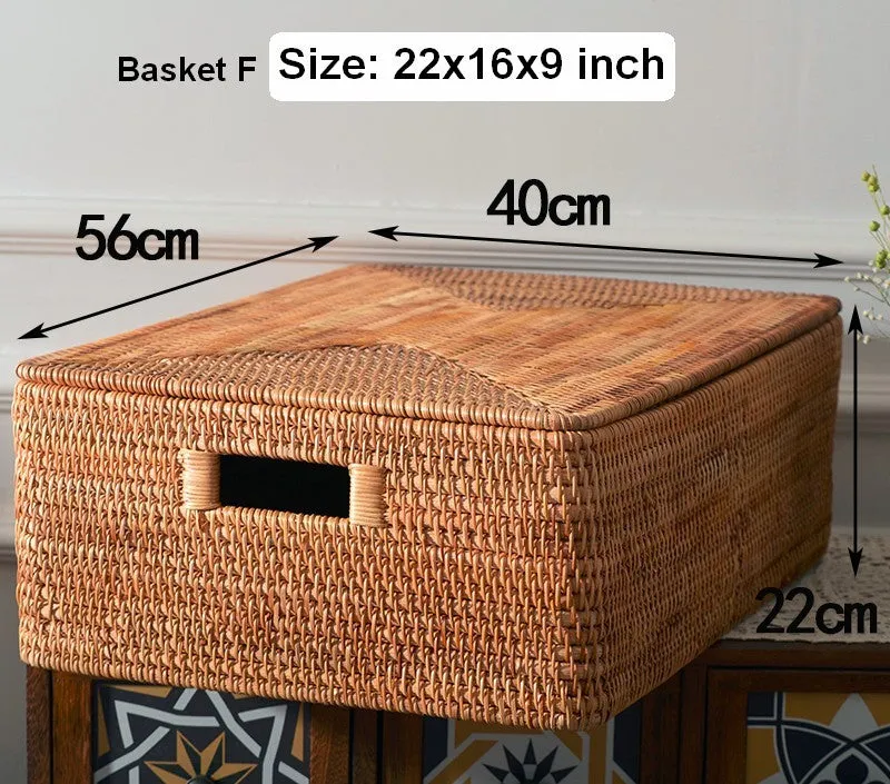 Rectangular Storage Basket with Lid, Rattan Basket, Storage Basket for Shelves, Storage Baskets for Bathroom, Bedroom Storage Baskets