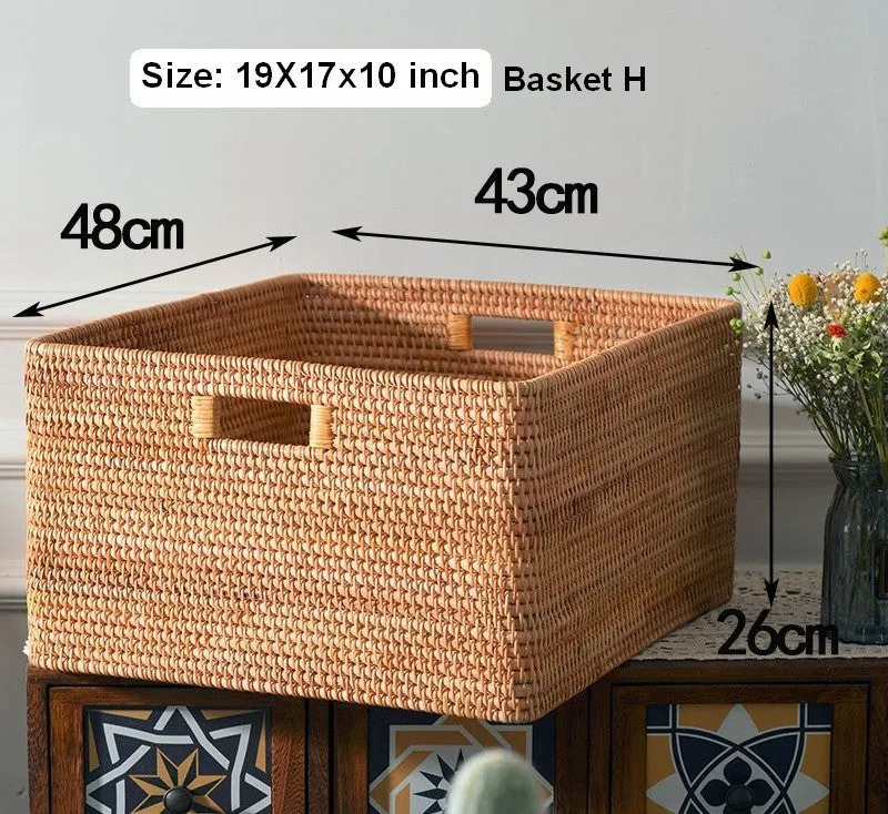 Rectangular Storage Basket with Lid, Rattan Basket, Storage Basket for Shelves, Storage Baskets for Bathroom, Bedroom Storage Baskets