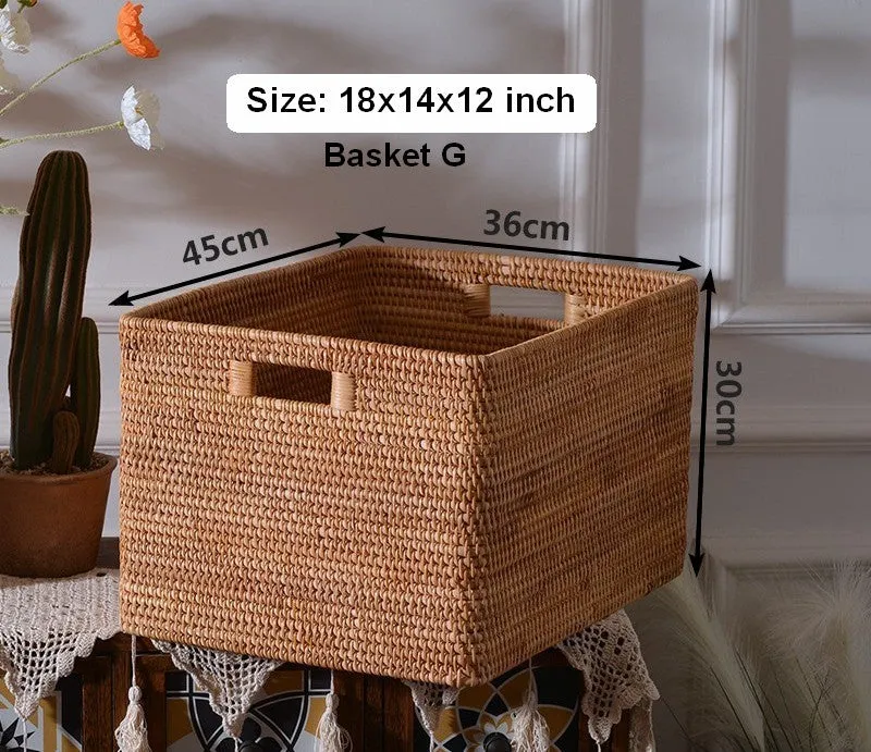 Rectangular Storage Basket with Lid, Rattan Basket, Storage Basket for Shelves, Storage Baskets for Bathroom, Bedroom Storage Baskets