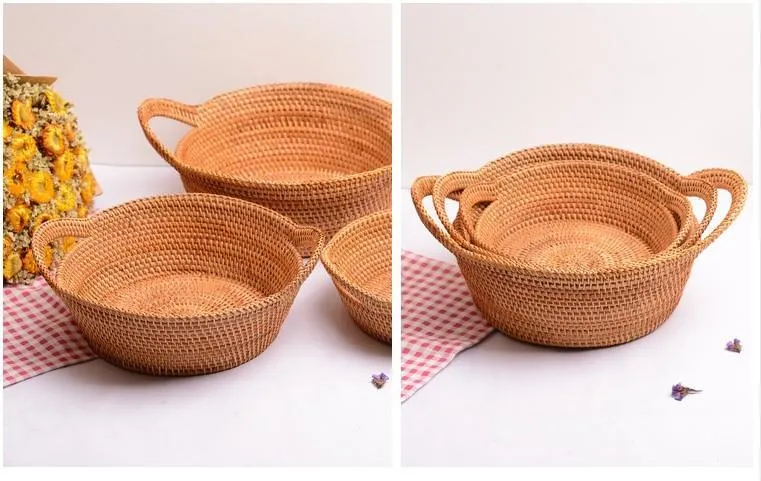 Round Storage Baskets, Storage Baskets for Shelves, Rattan Storage Basket, Woven Storage Basket for Kitchen, Set of 3