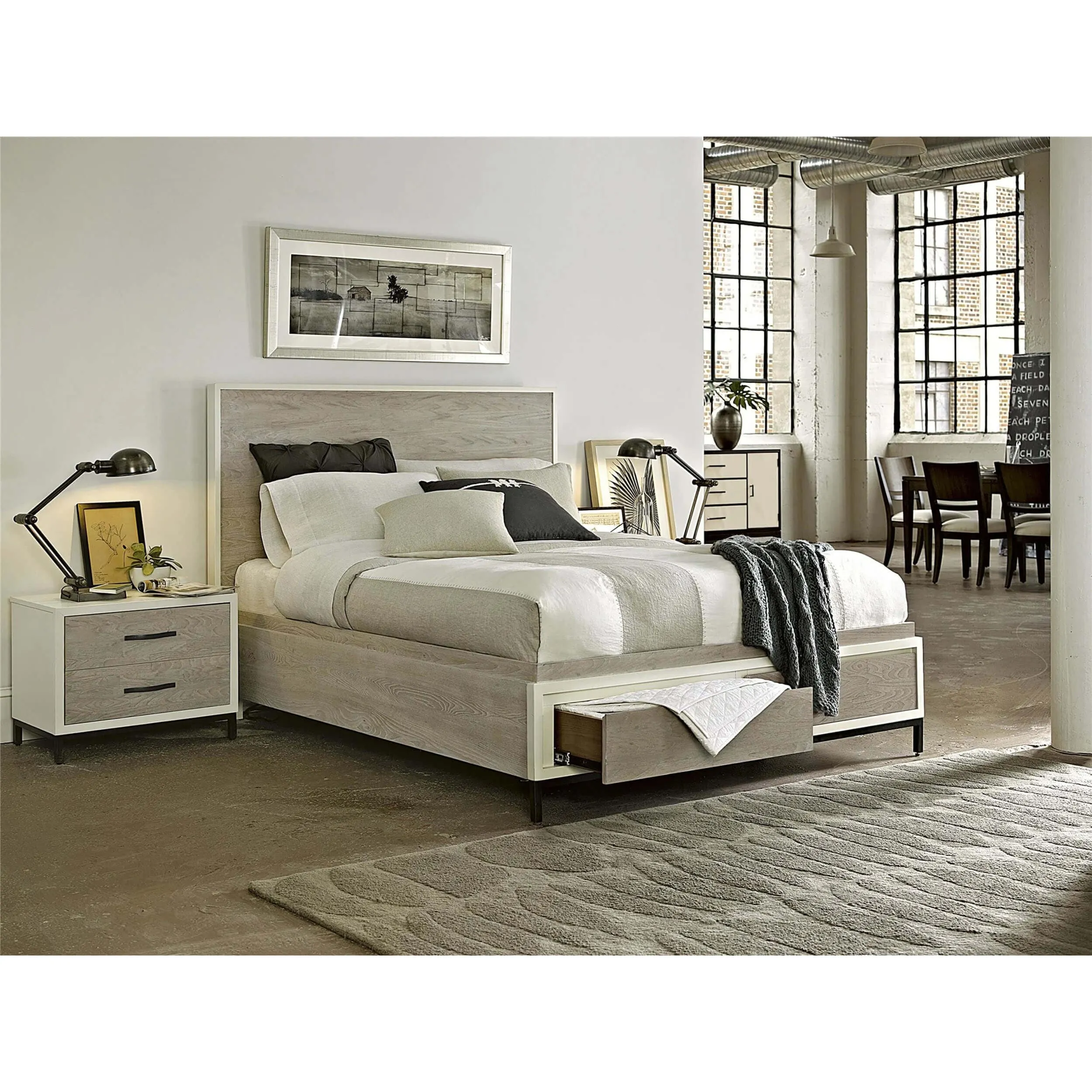 Spencer Queen Storage Bed, Gray/Parchment