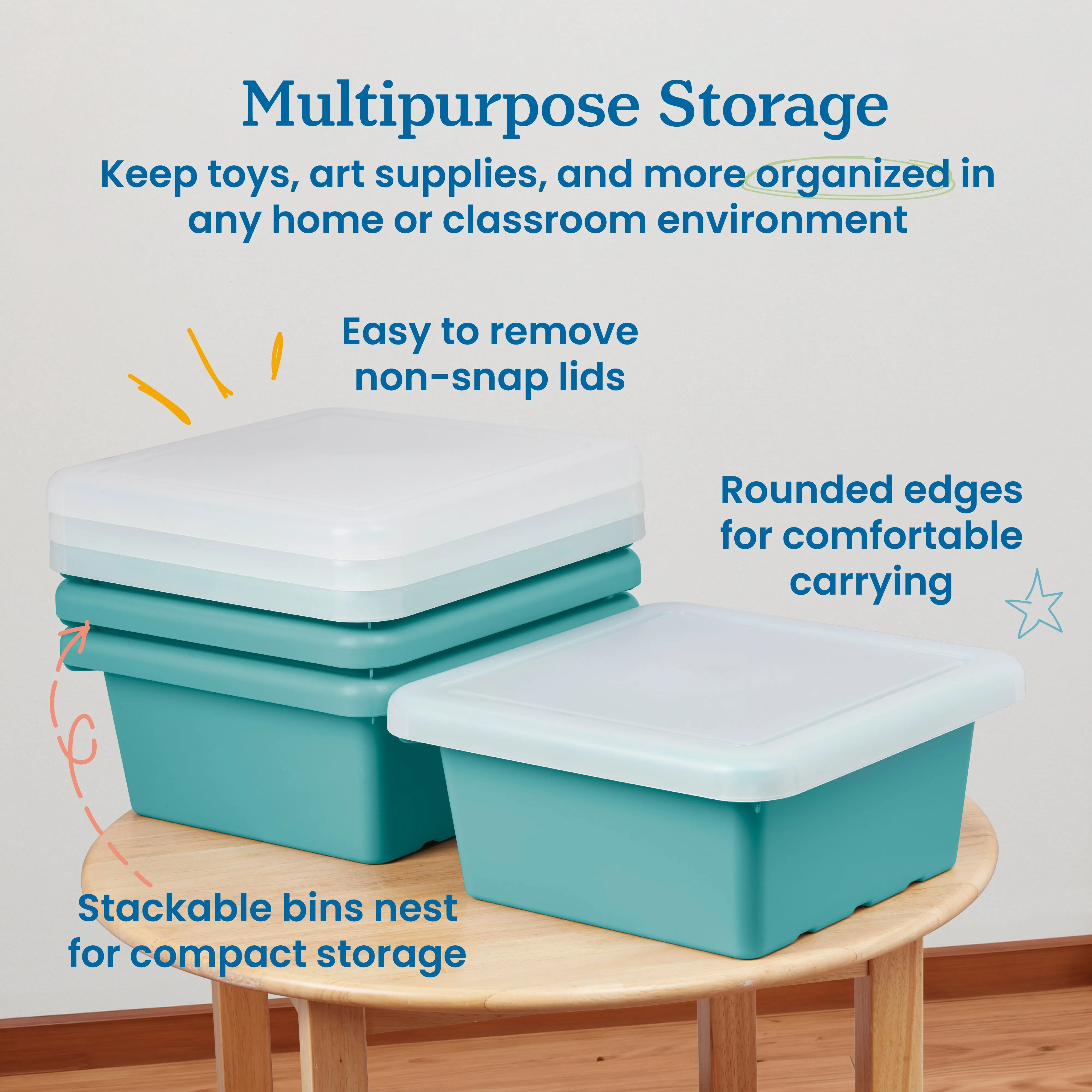 Square Bin with Lid, Storage Containers, 4-Pack