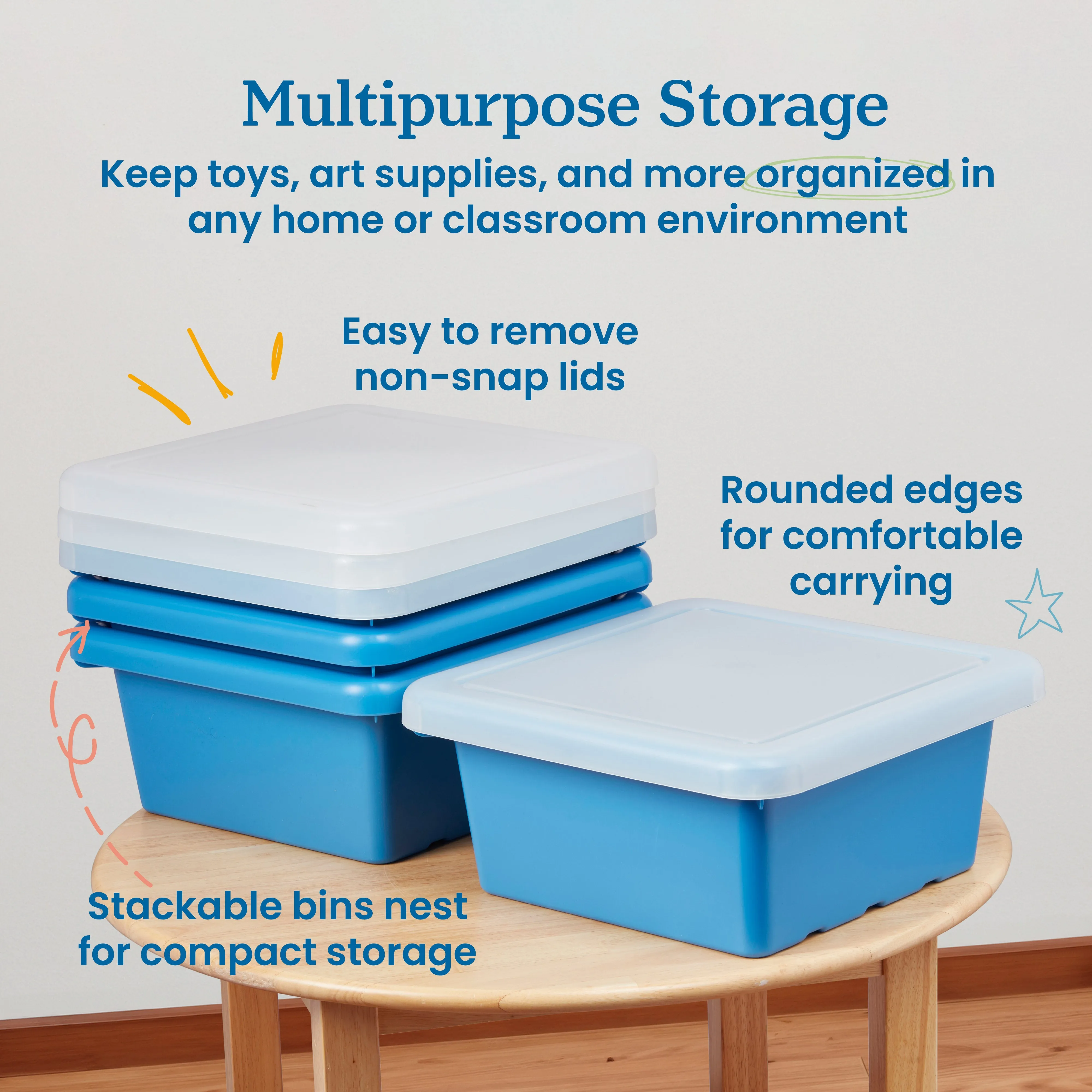 Square Bin with Lid, Storage Containers, 4-Pack