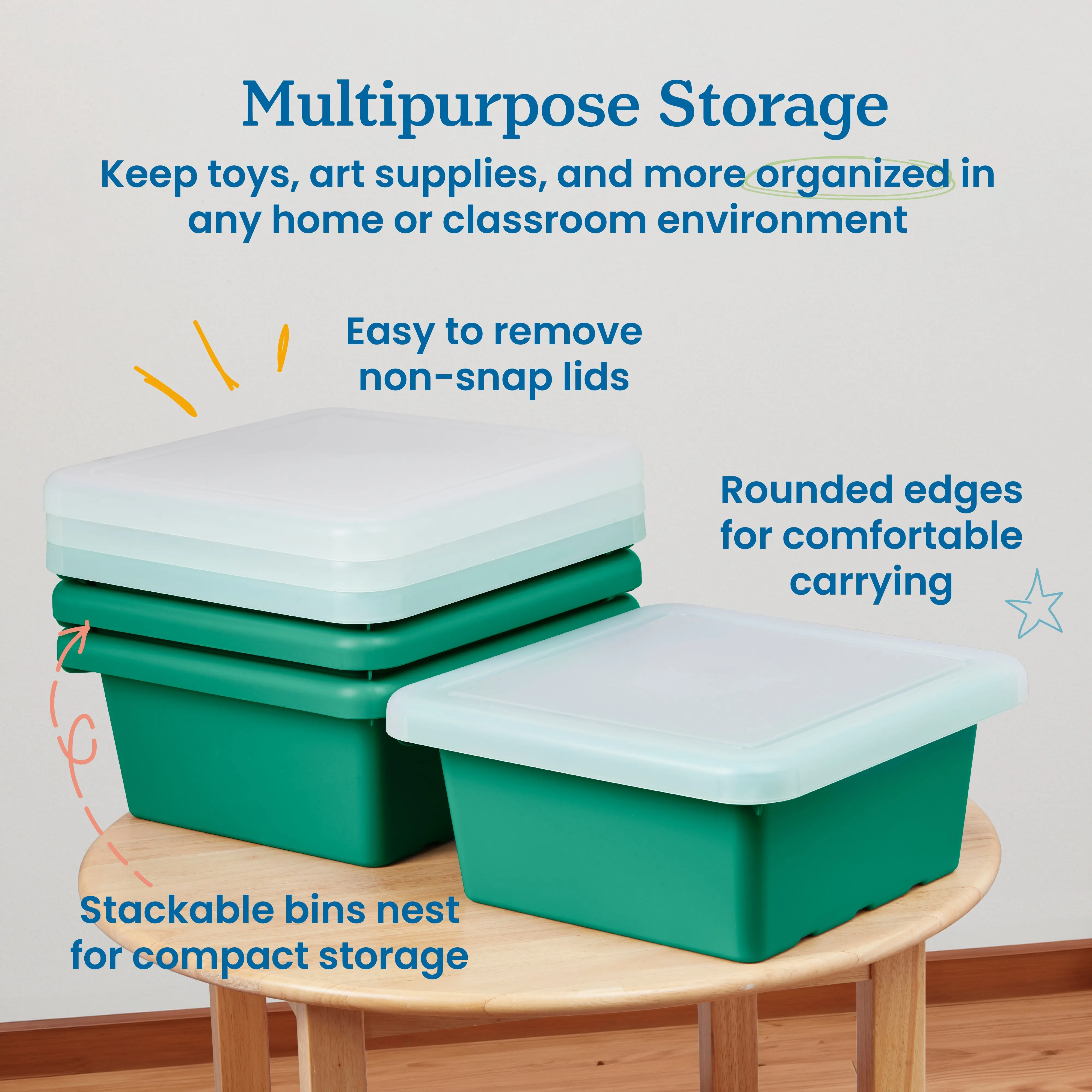 Square Bin with Lid, Storage Containers, 4-Pack