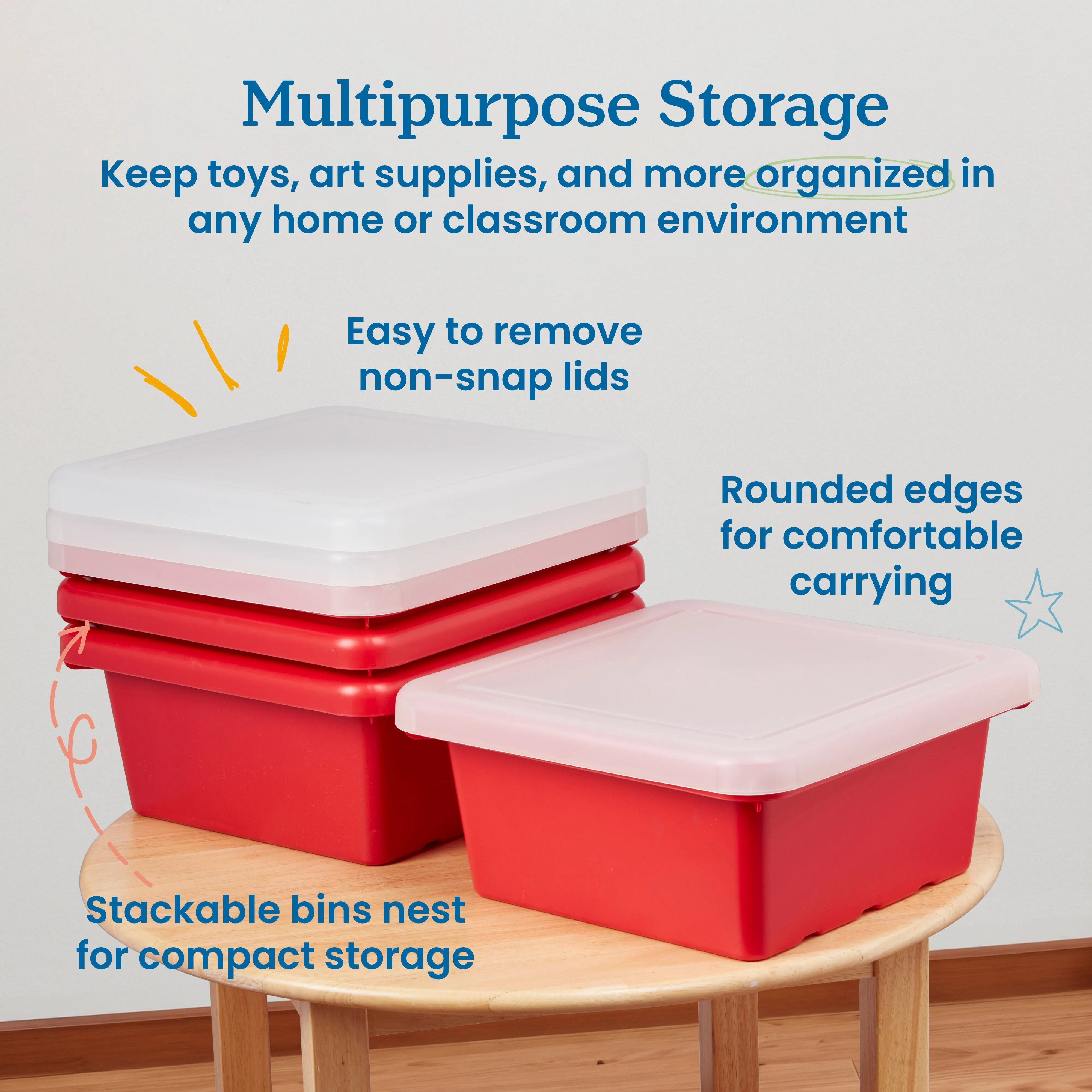 Square Bin with Lid, Storage Containers, 4-Pack