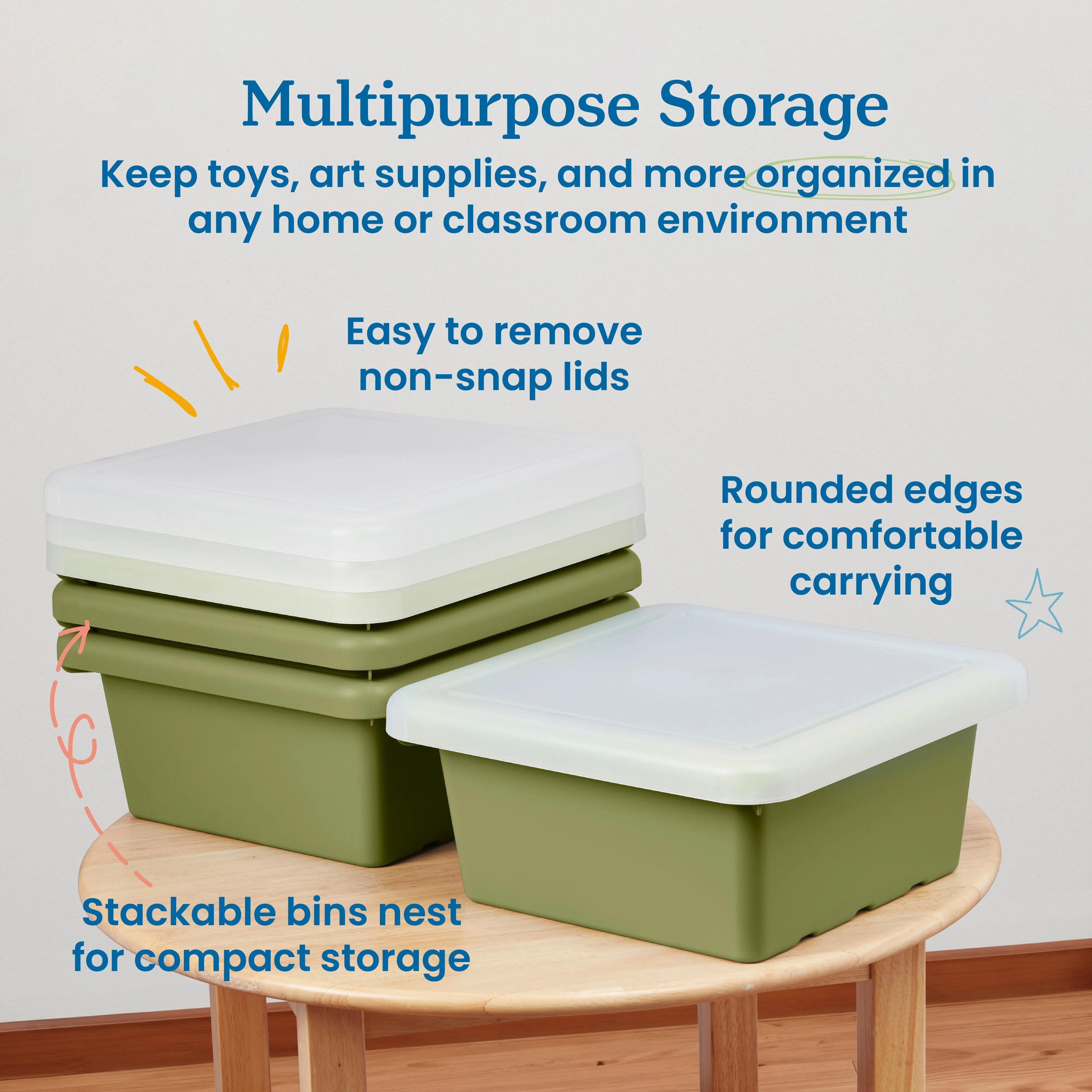 Square Bin with Lid, Storage Containers, 4-Pack