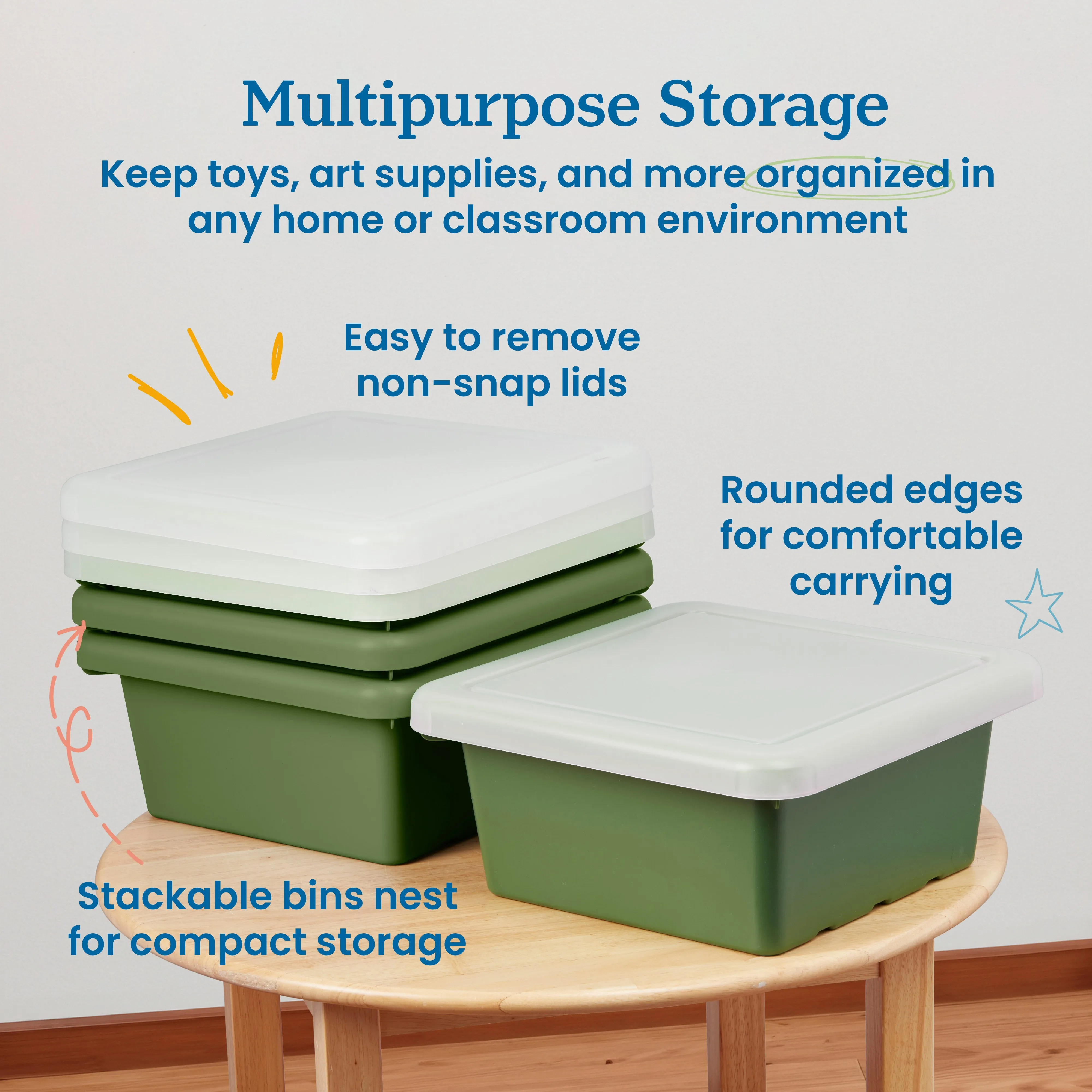 Square Bin with Lid, Storage Containers, 4-Pack