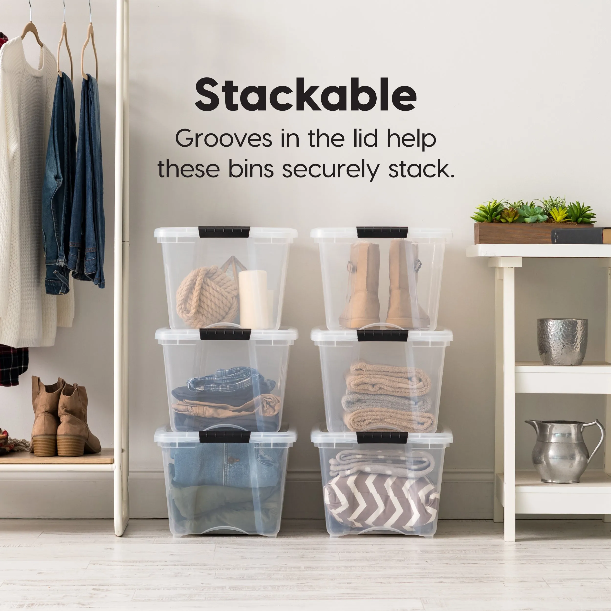 Stack & Pull™ Storage Box - 32 QT Clear 4 Pack