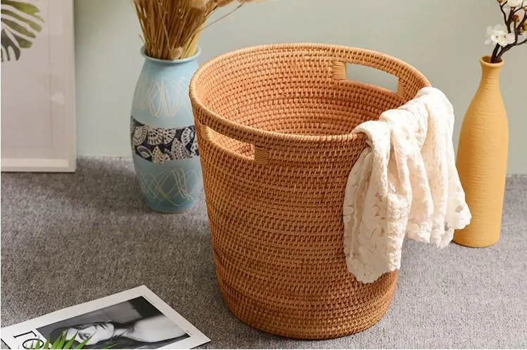 Storage Basket for Bathroom, Large Rattan Storage Basket, Laundry Round Storage Basket, Woven Storage Baskets