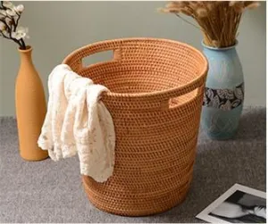 Storage Basket for Bathroom, Large Rattan Storage Basket, Laundry Round Storage Basket, Woven Storage Baskets