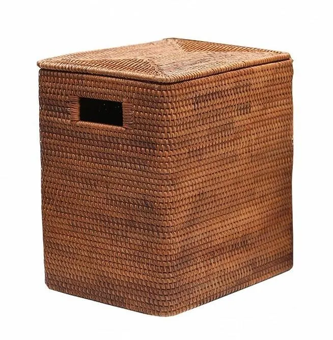 Storage Baskets for Bathroom, Rectangular Storage Baskets, Large Brown Rattan Storage Baskets, Storage Basket with Lid, Storage Baskets for Clothes