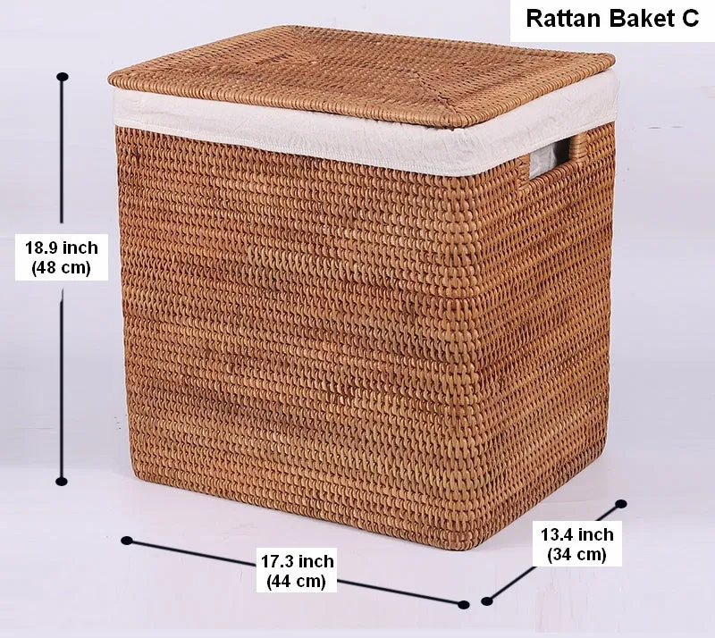 Storage Baskets for Bathroom, Rectangular Storage Baskets, Large Brown Rattan Storage Baskets, Storage Basket with Lid, Storage Baskets for Clothes