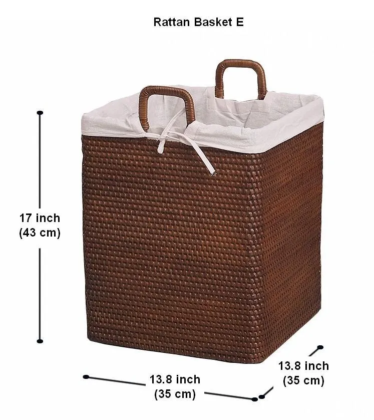 Storage Baskets for Bathroom, Rectangular Storage Baskets, Large Brown Rattan Storage Baskets, Storage Basket with Lid, Storage Baskets for Clothes