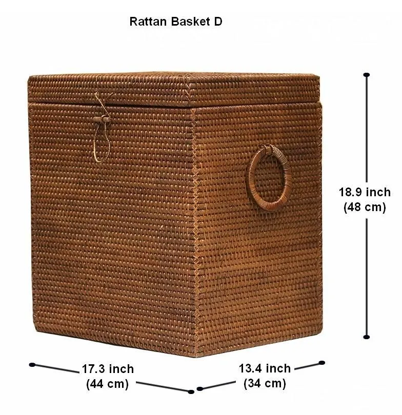 Storage Baskets for Bathroom, Rectangular Storage Baskets, Large Brown Rattan Storage Baskets, Storage Basket with Lid, Storage Baskets for Clothes