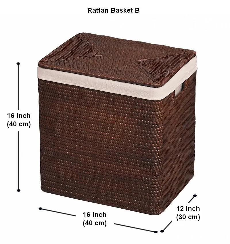 Storage Baskets for Bathroom, Rectangular Storage Baskets, Large Brown Rattan Storage Baskets, Storage Basket with Lid, Storage Baskets for Clothes