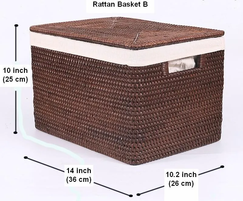 Storage Baskets for Clothes, Large Brown Rattan Storage Baskets, Storage Baskets for Bathroom, Rectangular Storage Baskets, Storage Basket with Lid