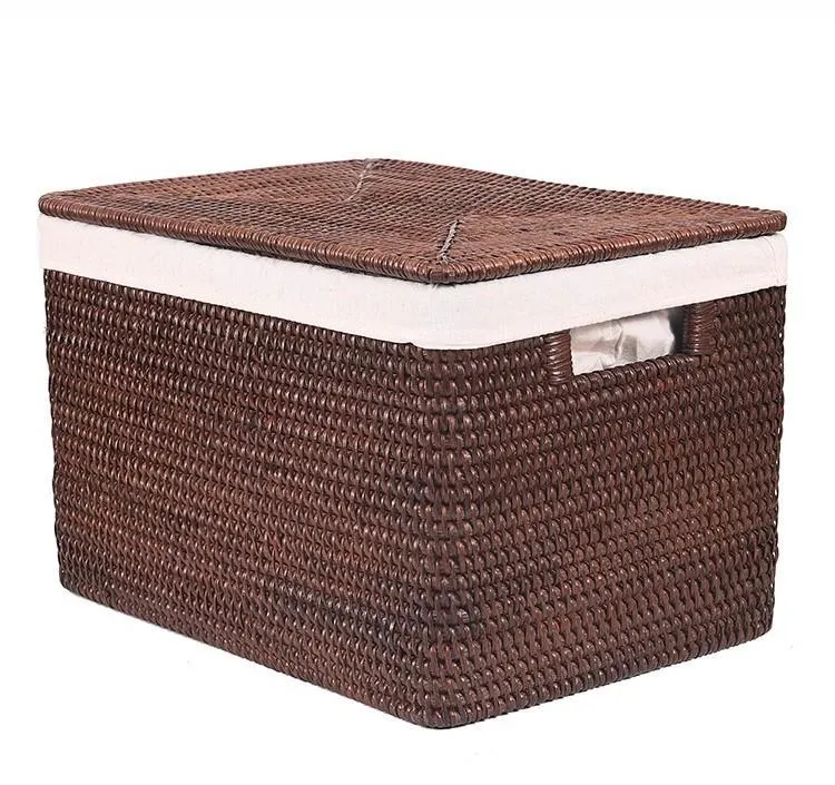 Storage Baskets for Clothes, Large Brown Rattan Storage Baskets, Storage Baskets for Bathroom, Rectangular Storage Baskets, Storage Basket with Lid