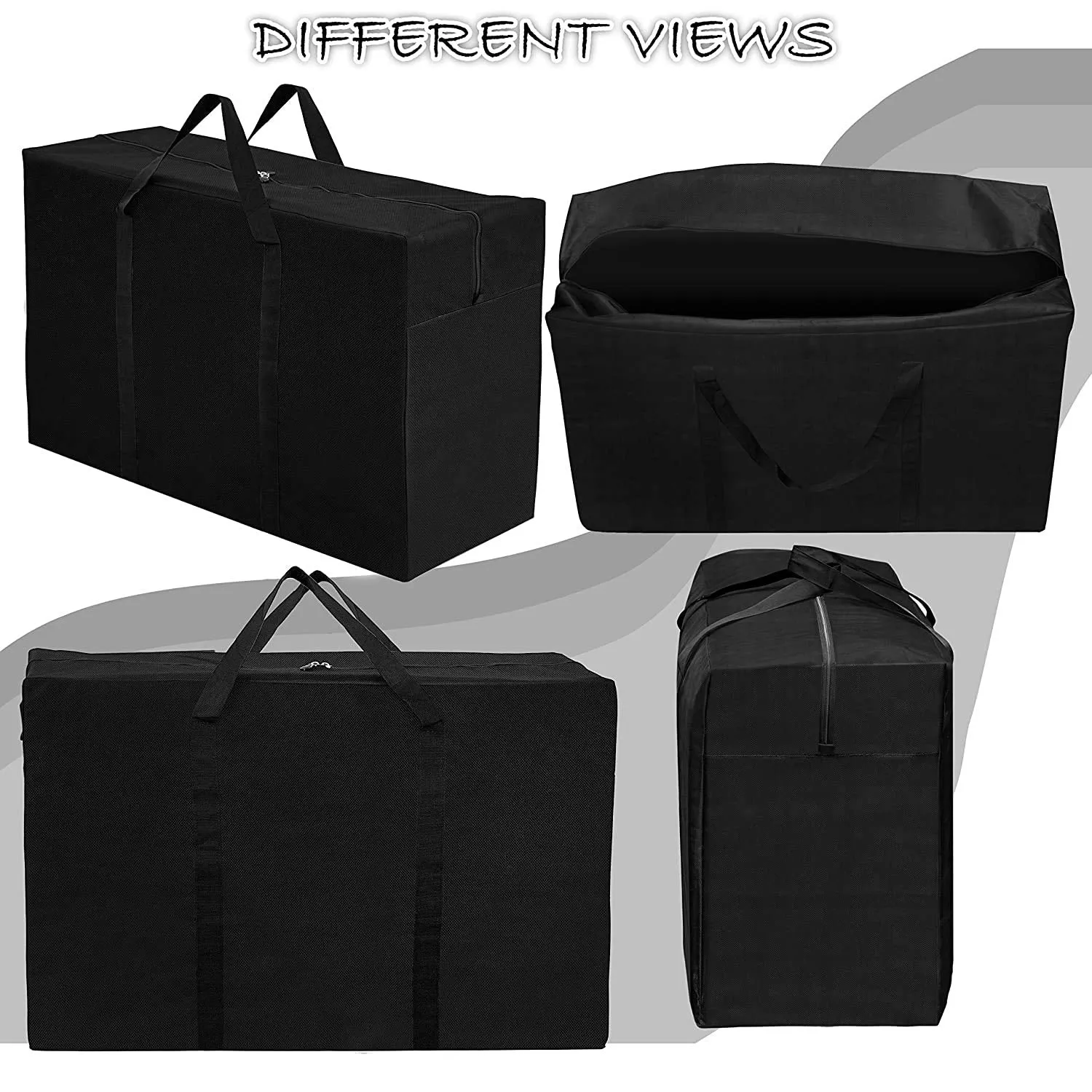 Storite Heavy Duty 1680 Denier Nylon 158 L Multi-Purpose Moisture Proof Extra Large Clothes Storage Bag/Blankets/Toys Storage Organizer with Zipper and Handle (Black, 86x34x54 cm) Rectangular