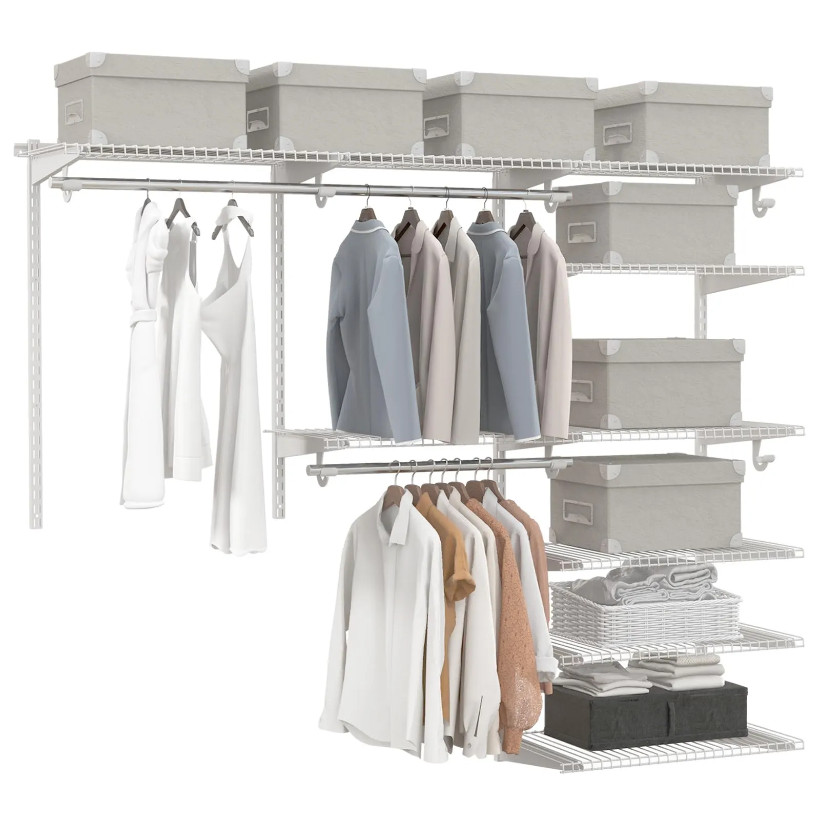 Tangkula 4 to 6 FT Custom Closet Organizer System Kit, Wall-Mounted Storage Organizer with Wire Shelving and Hanging Rods